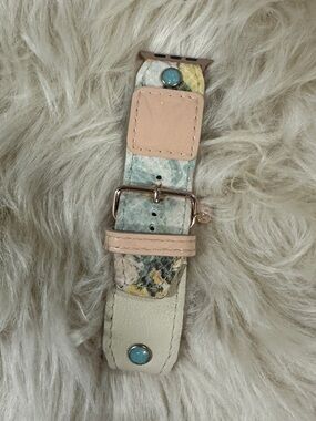 Multi-Color Marble Print Leather Watch Strap with Beige Accents
